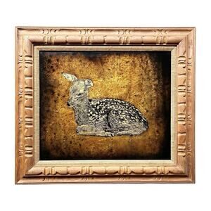 Jack White (1933-2006) Fawn Deer Original Framed Echruseos Gold Leaf Art 28”X32”